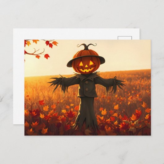 Vogelscheuche mit Kürbiskopf im Herbst Briefkaart (Voorkant / Achterkant)