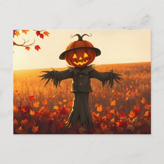 Vogelscheuche mit Kürbiskopf im Herbst Briefkaart (Voorkant)