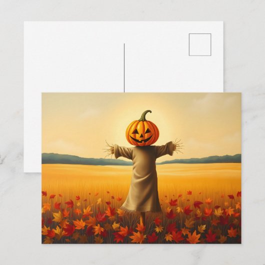 Vogelscheuche mit Kürbiskopf im Herbst Laub Briefkaart (Voorkant / Achterkant)