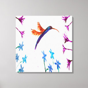 Vogelschilderende Florale Hummingbird Canvas Afdruk