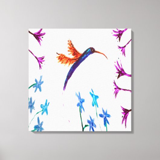 Vogelschilderende Florale Hummingbird Canvas Afdruk (Voorkant)
