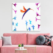 Vogelschilderende Florale Hummingbird Canvas Afdruk (Insitu (Woonkamer))