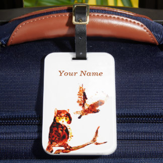 Vogelschilderende Tawny Eigenaars gepersonaliseerd Bagagelabel