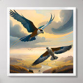 vogelschilderij paar vliegen lucht wolk middag poster