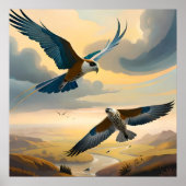 vogelschilderij paar vliegen lucht wolk middag poster (Voorkant)