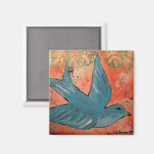 Vogelschilderij vliegen 6" X 6" canvas 2017 Magneet (Voorkant / Achterkant)