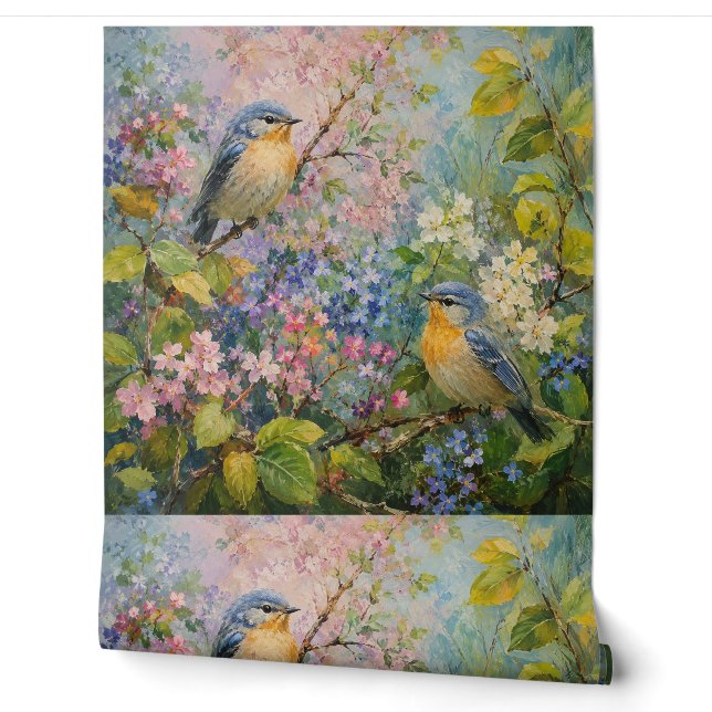 Vogelsgezang Tussen Bloesems Behang (Afrollen)