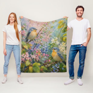 Vogelsgezang Tussen Bloesems Fleece Deken