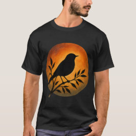 Vogelsilhouet boven volle maan t-shirt