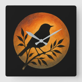 Vogelsilhouet boven volle maan vierkante klok