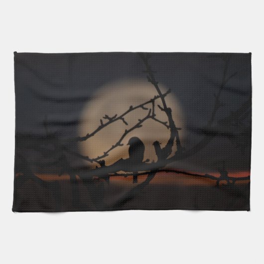 Vogelsilhouet in de moonlight-afbeelding theedoek (Horizontaal)