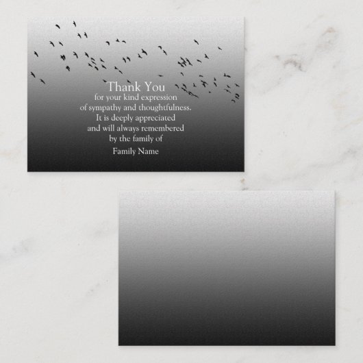 Vogelsilhouet na begrafenis bedankkaart notitiekaartje (Voorkant / Achterkant)