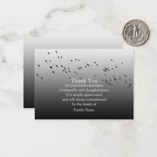 Vogelsilhouet na begrafenis bedankkaart notitiekaartje (Voorkant / Achterkant in situ)