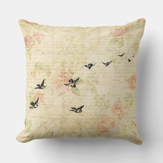  vogelsoorten Elegant Floral Script Style Kussen (Voorkant)