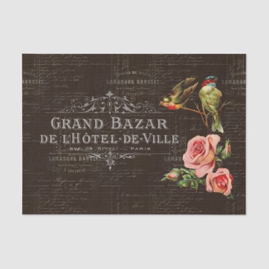  vogelsoorten Rozen Franstalig donker weefselpapie Tissuepapier (Voorkant)