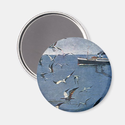  vogelsoorten, zeegarren en Vissende boten Magneet (Voorkant / Achterkant)