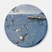  vogelsoorten, zeegarren en Vissende boten Magneet (Voorkant)