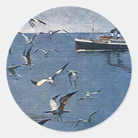  vogelsoorten, zeegarren en Vissende boten Ronde Sticker (Voorkant)