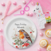 vogelstand Robin RedborborstHappy Birthday Name Papieren Bordje (Feest)