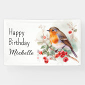 vogelstand Robin RedborborstHappy Birthday Name Spandoek (Horizontaal)