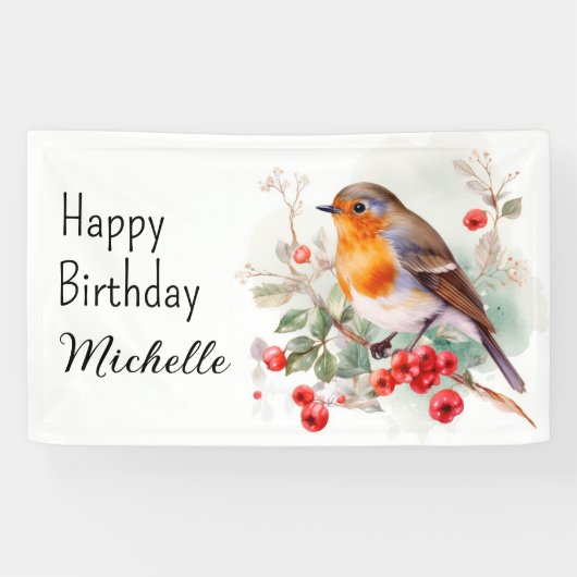  vogelstand Robin RedborborstHappy Birthday Name Spandoek (Horizontaal)