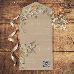 vogelTan QR-code All In One Uitnodiging<br><div class="desc">BESCHIKBAAR MET OF ZONDER EEN QR-CODE OF MET OF ZONDER DINER SELECTION OPTIONS. Dit ontwerp is voorzien van een verouderde bruine achtergrond met een mooie florale spray van bruin,  wit en goud. Een mooie vogel maakt de  blik compleet. Creëer door Simply Farmhouse Press.</div>