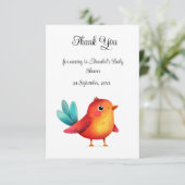 Vogelthema Baby shower Schattigee Waterverf Bedankkaart (Staand voorkant)