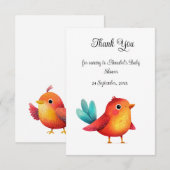 Vogelthema Baby shower Schattigee Waterverf Bedankkaart (Voorkant / Achterkant)