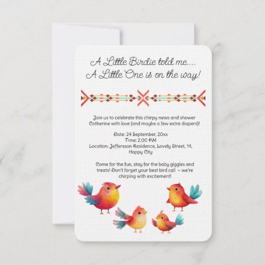 Vogelthema Baby shower Schattigee Waterverf Kaart (Voorkant)