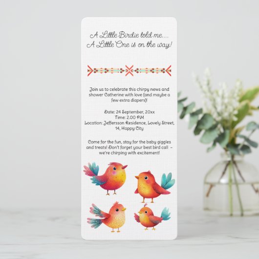 Vogelthema Baby shower Schattigee Waterverf Kaart (Staand voorkant)