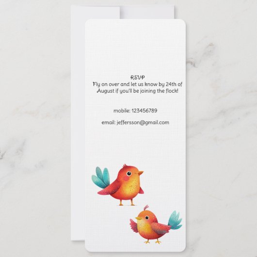 Vogelthema Baby shower Schattigee Waterverf Kaart (Achterkant)