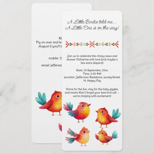 Vogelthema Baby shower Schattigee Waterverf Kaart (Voorkant / Achterkant)