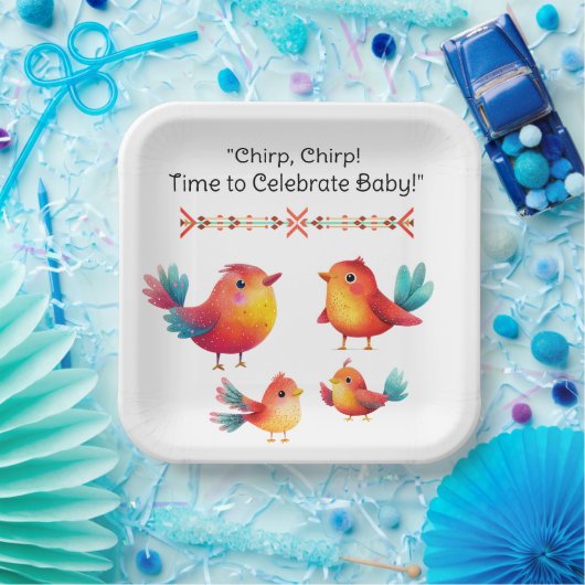 Vogelthema Baby shower Schattigee Waterverf Papieren Bordje (Feest)
