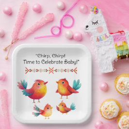 Vogelthema Baby shower Schattigee Waterverf Papieren Bordje
