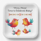 Vogelthema Baby shower Schattigee Waterverf Papieren Bordje (Voorkant)