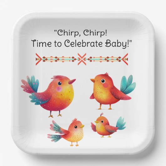 Vogelthema Baby shower Schattigee Waterverf Papieren Bordje (Voorkant)