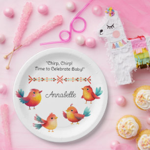 Vogelthema Baby shower Schattigee Waterverf Papieren Bordje