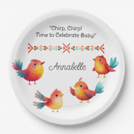 Vogelthema Baby shower Schattigee Waterverf Papieren Bordje