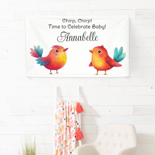 Vogelthema Baby shower Schattigee Waterverf Spandoek (Insitu)