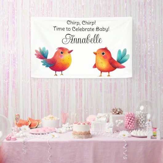 Vogelthema Baby shower Schattigee Waterverf Spandoek (Feest)