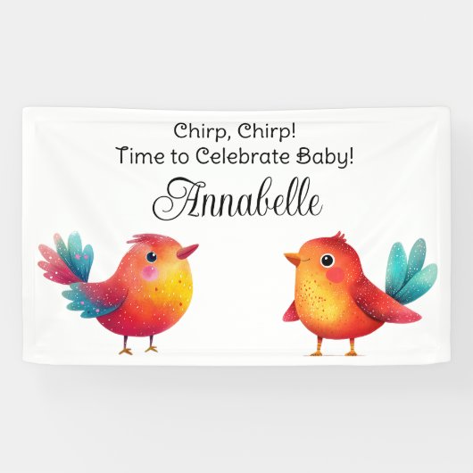 Vogelthema Baby shower Schattigee Waterverf Spandoek (Horizontaal)