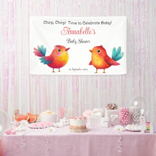 Vogelthema Baby shower Schattigee Waterverf Spandoek (Feest)