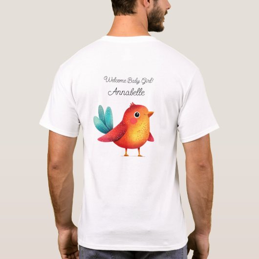 Vogelthema Baby shower Schattigee Waterverf T-shirt (Achterkant)