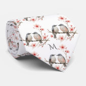 Vogelthema op takken Monogram Waterverf Stropdas (Opgerold)