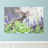 Vogeltje in Lavendel Canvas Afdruk (Insitu (Houten vloer))