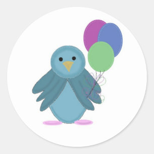 Vogeltje met verjaardagsballonnen ronde sticker