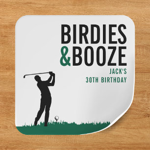 Vogeltjes & Drank Volwassenen Golf Verjaardagsfees Vierkante Sticker