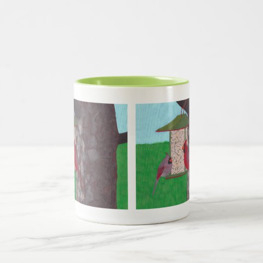  vogeltjes, kardinalen bij de feeder, mokken (Center)