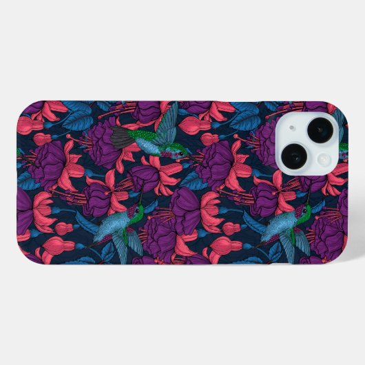 Vogeltuin in het paars en blauw Case-Mate iPhone case (Achterkant (horizontaal))