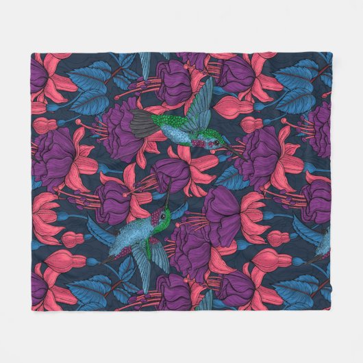 Vogeltuin in het paars en blauw fleece deken (Voorkant (Horizontaal))